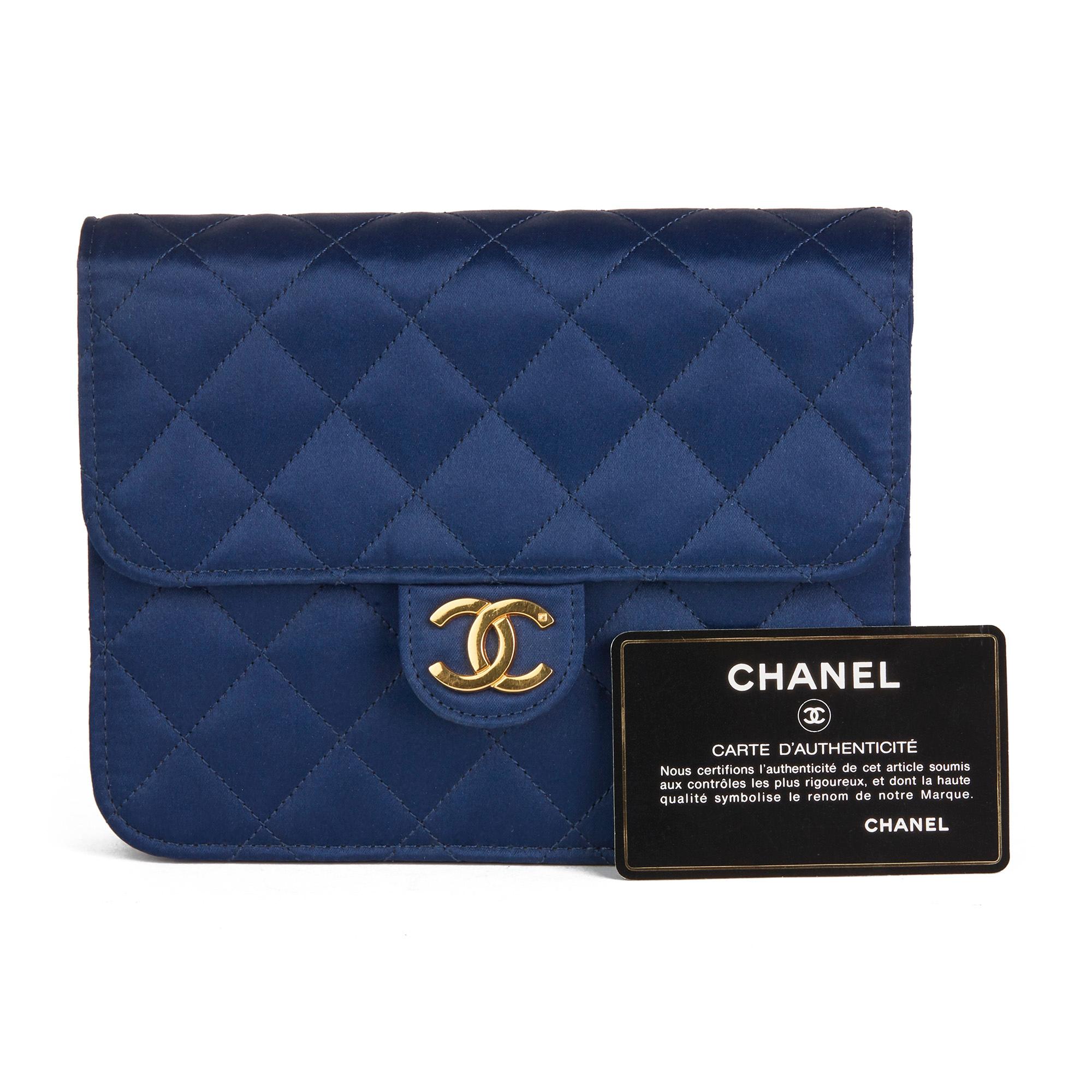 1988 Chanel Navy Quilted Satin Vintage Mini Flap Bag  4