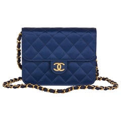 1988 Chanel Navy Quilted Satin Retro Mini Flap Bag 