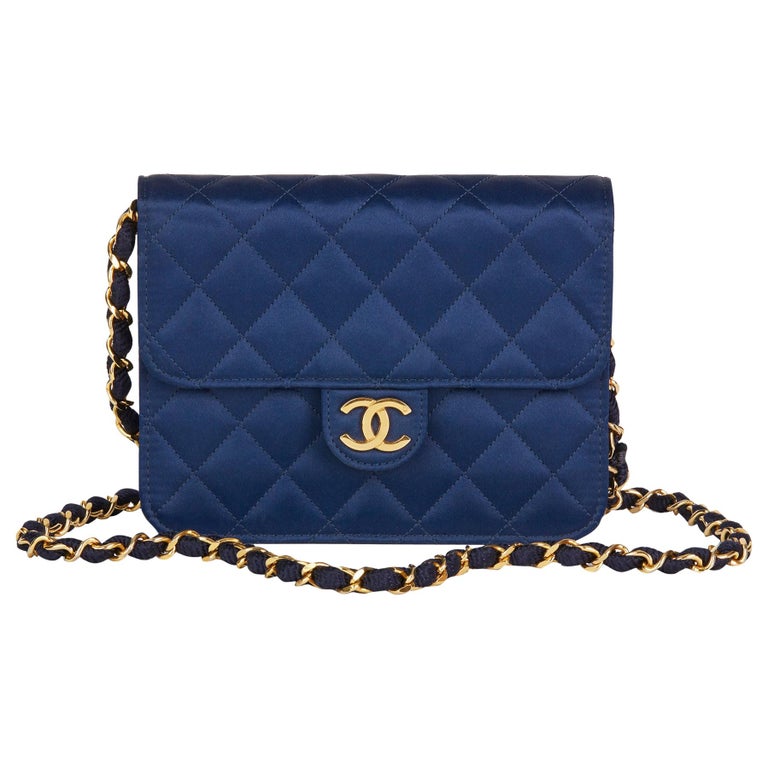 1988 Chanel Navy Quilted Satin Vintage Mini Flap Bag