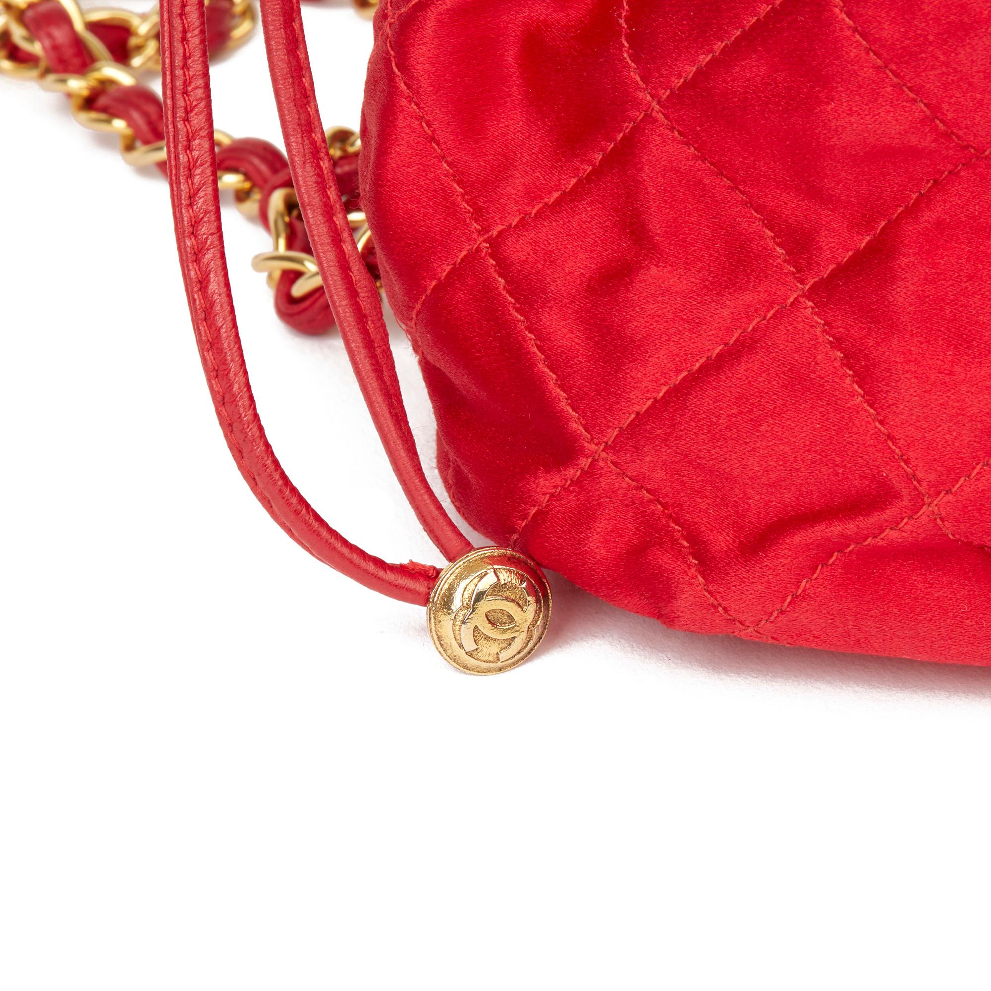 1988 Chanel Red Quilted Satin & Lambskin Vintage Timeless Bucket Bag  3