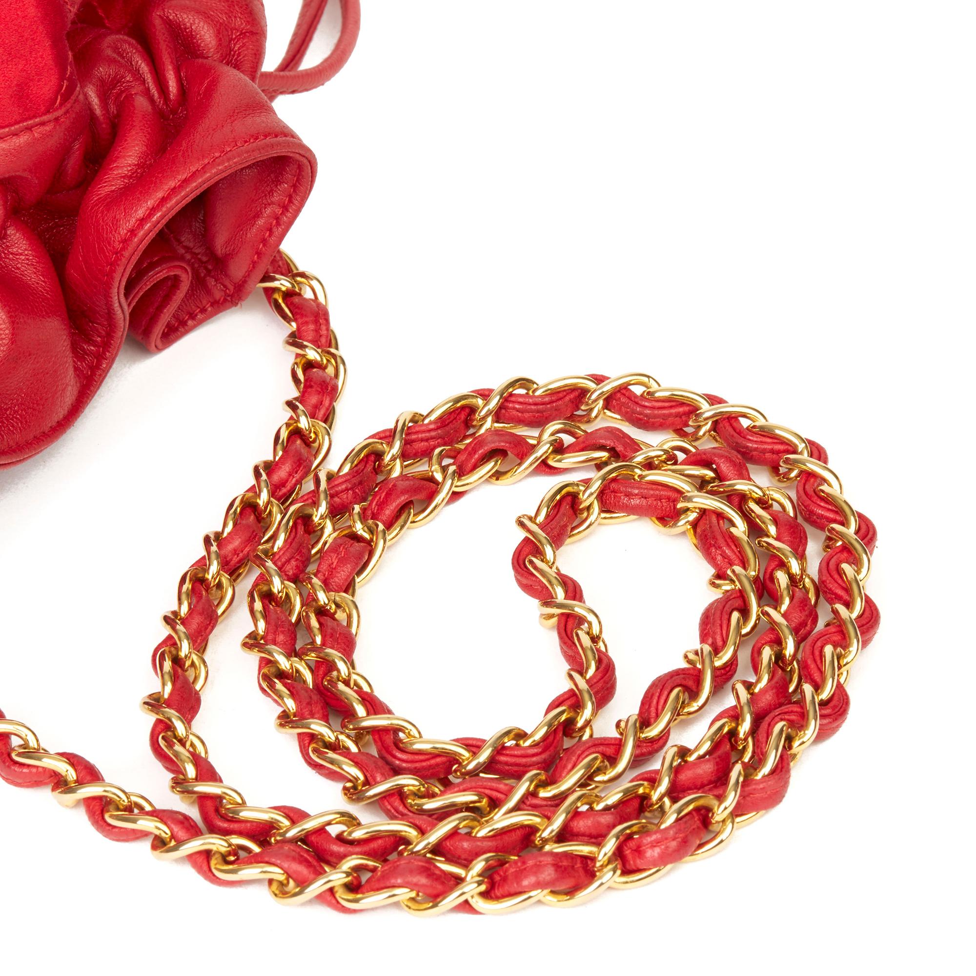 1988 Chanel Red Quilted Satin & Lambskin Vintage Timeless Bucket Bag 4