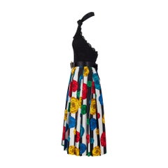 1988 Chanel Runway Documented Striped Camelia Print Midi Dress