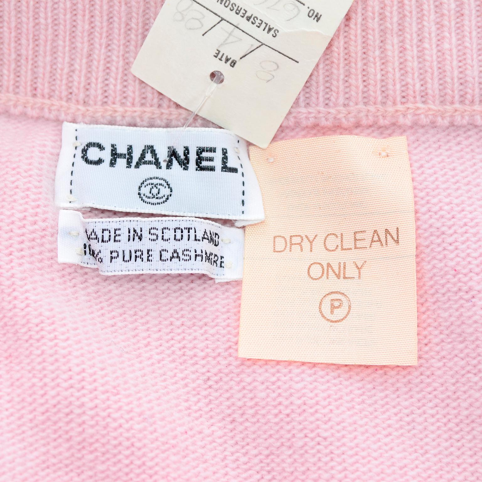 1988 Chanel Runway Vintage Pink Cashmere Skirt & Sweater Top 2 pc W/Tag 6