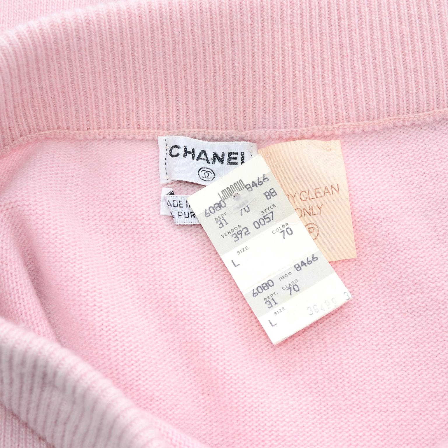 1988 Chanel Runway Vintage Pink Cashmere Skirt & Sweater Top 2 pc W/Tag 3