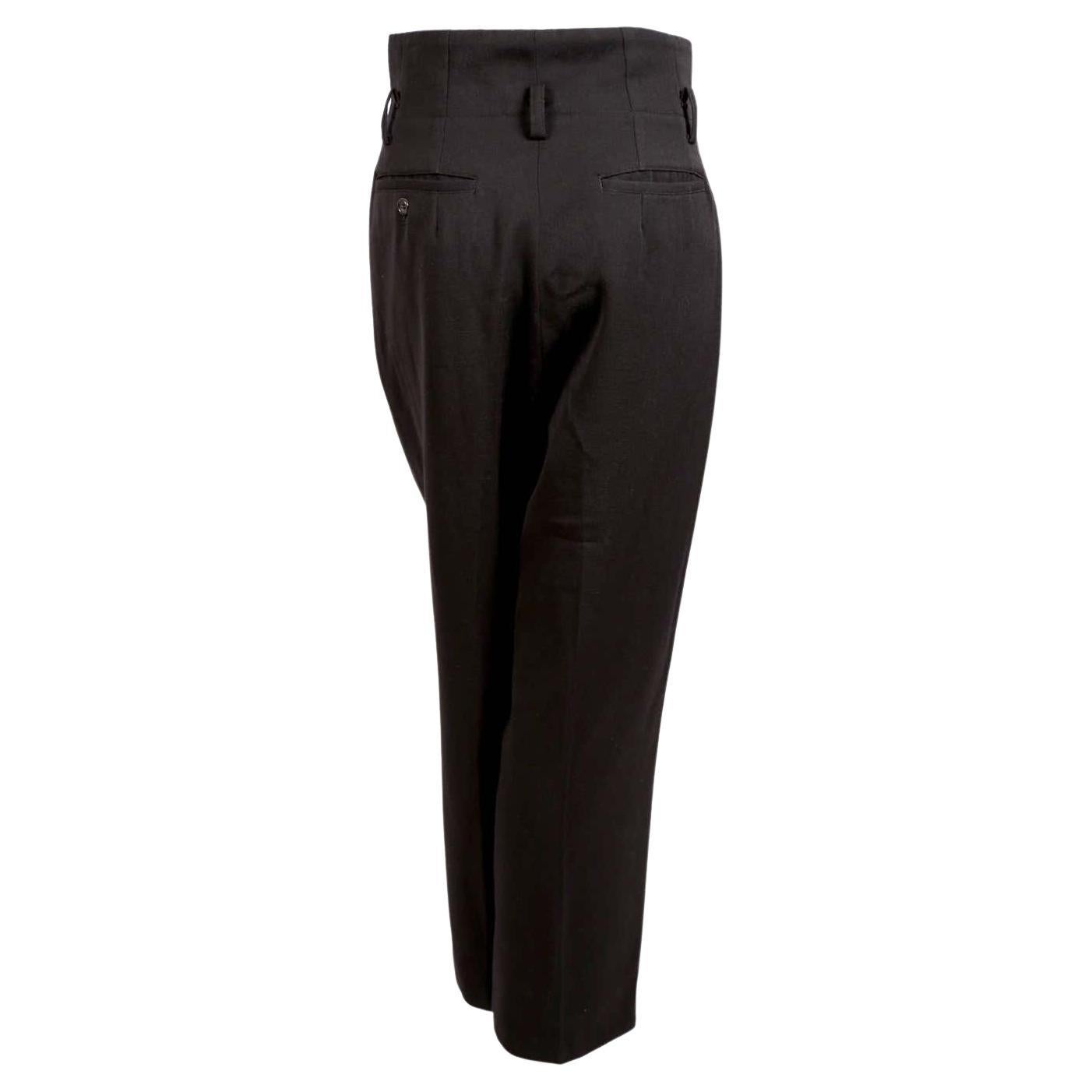 Women's or Men's 1988 COMME DES GARCONS pleated black wool pants with silk satin waistband