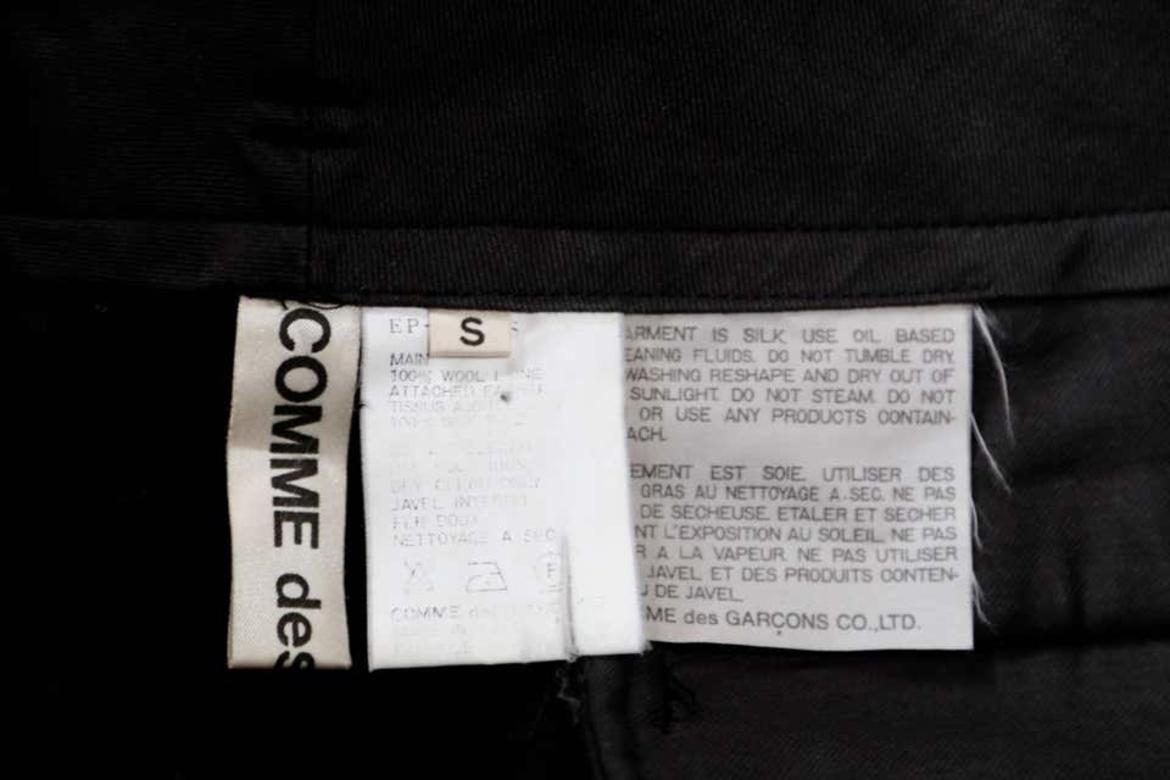 Black 1988 COMME DES GARCONS pleated black wool pants with silk satin waistband