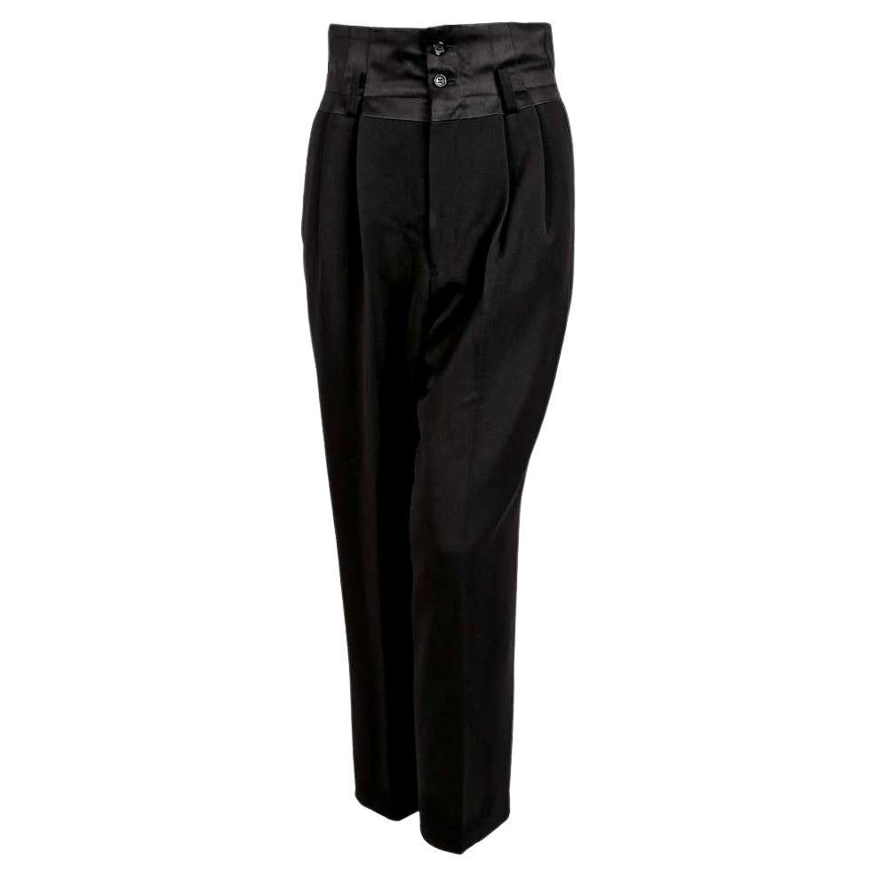 1988 COMME DES GARCONS pleated black wool pants with silk satin waistband