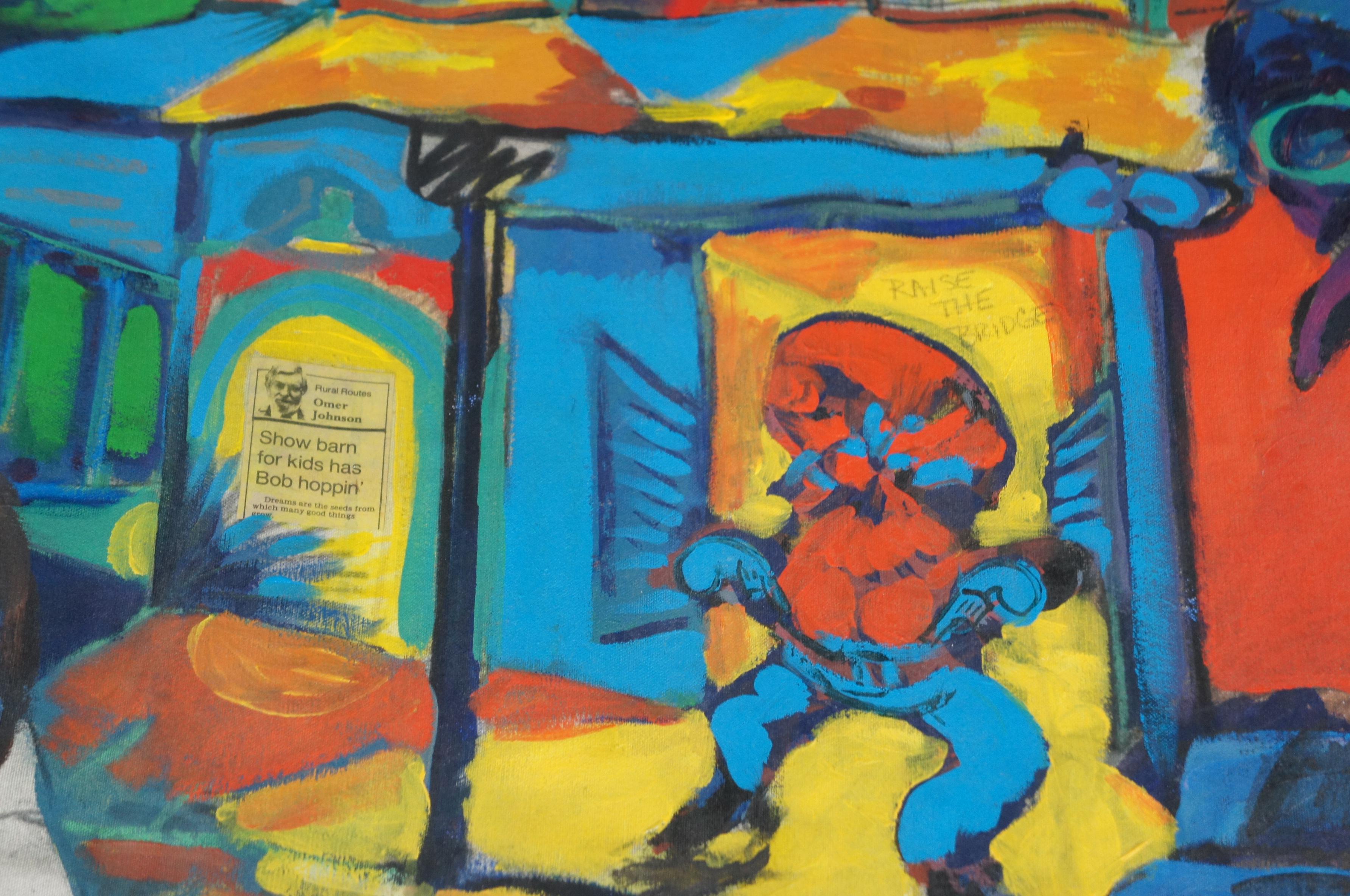 1988 David Devaul Mixed Media Street Fight in Sparta Gunfire Mural Art For Sale 5