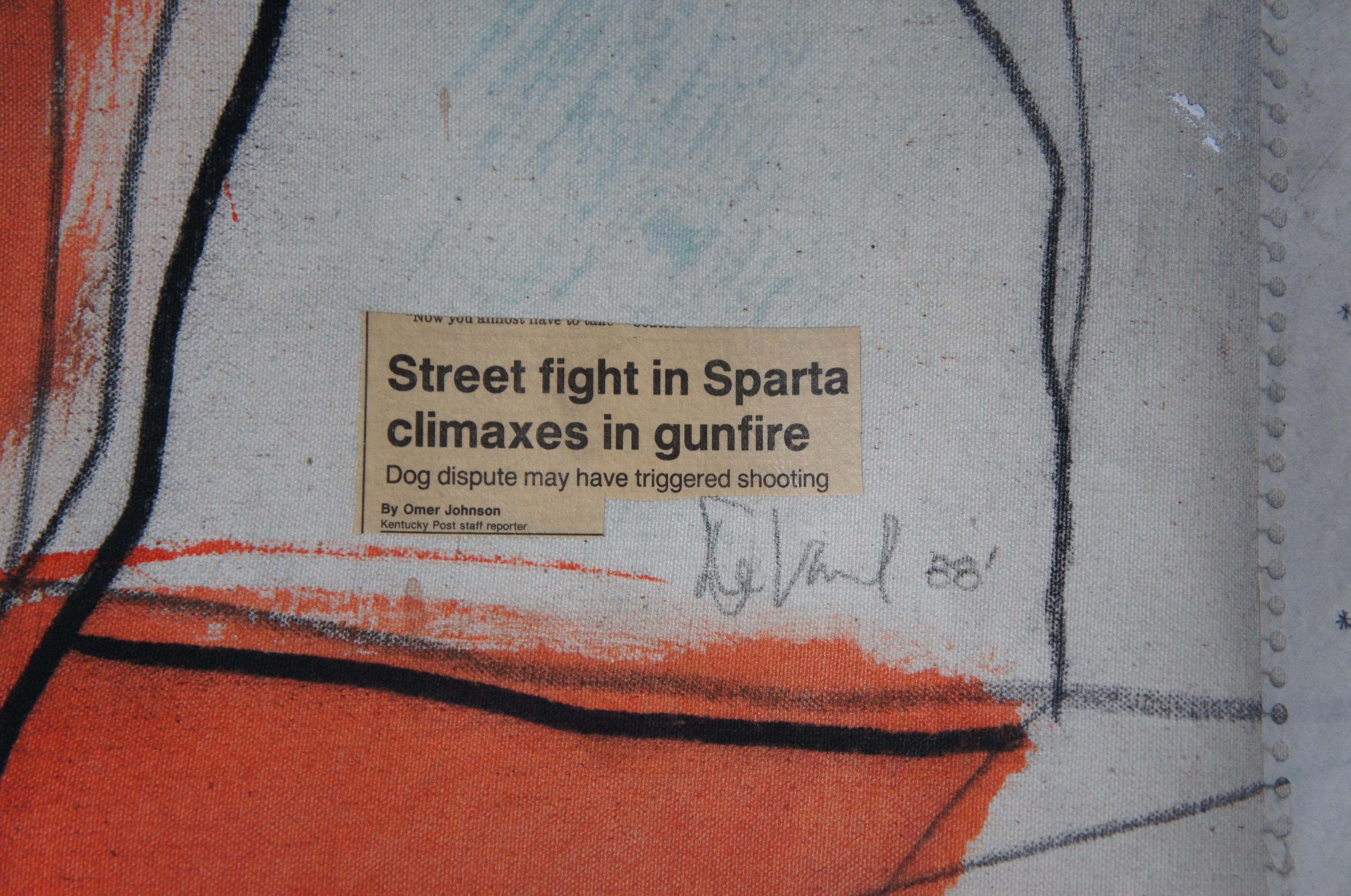 Late 20th Century 1988 David Devaul Mixed Media Street Fight in Sparta Gunfire Mural Art For Sale
