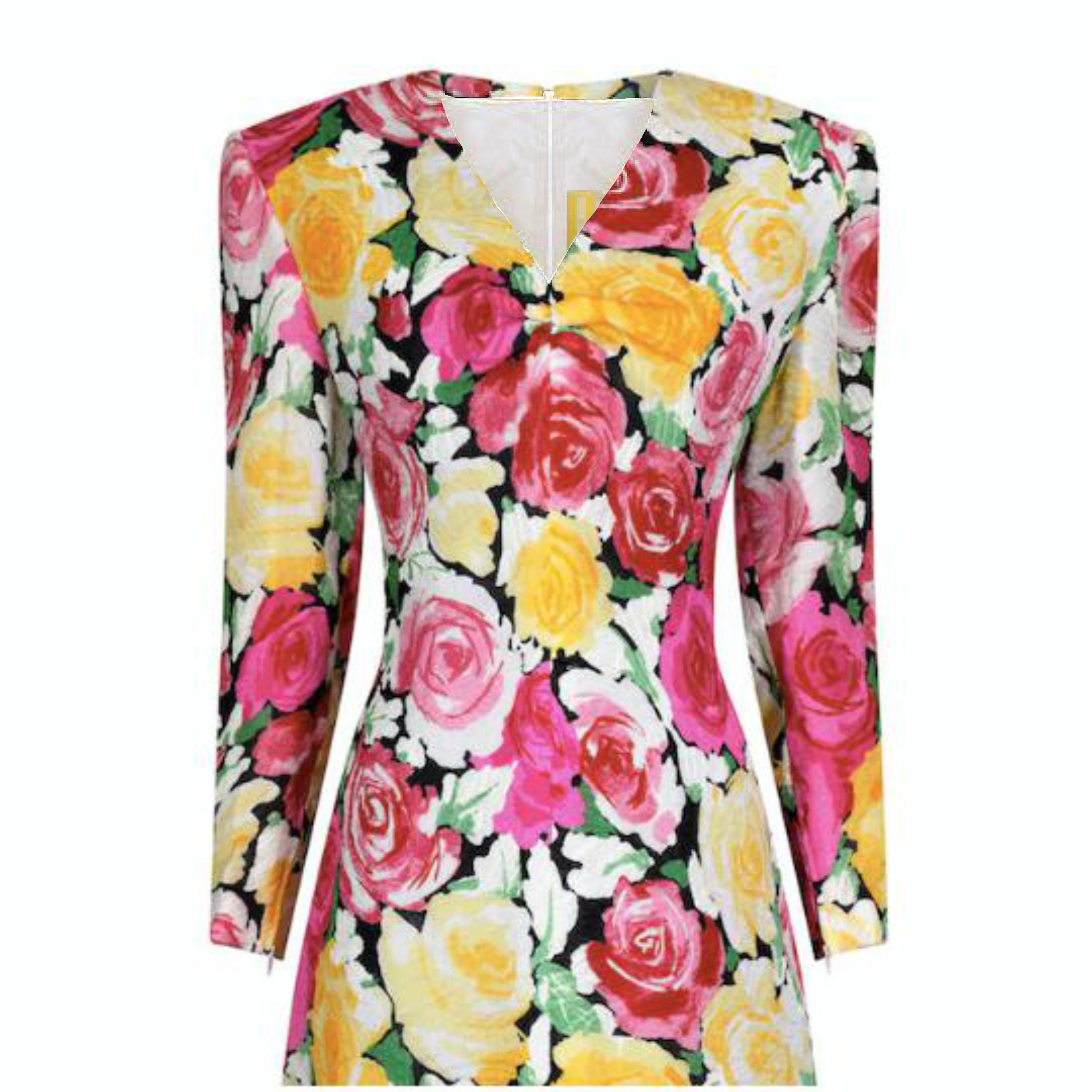 1988 Documentato Abito Christian Lacroix Stampa Rose in vendita 1