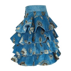 1988 Documented Zandra Rhodes Patterned Denim Ra Ra Skirt