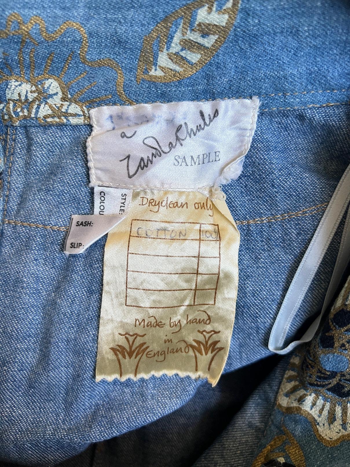 1988 Documented Zandra Rhodes Patterned Denim Ra Ra Skirt For Sale 2