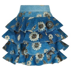 1988 Documented Zandra Rhodes Patterned Denim Ra Ra Skirt