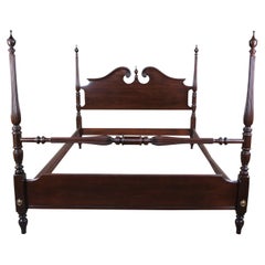 Vintage 1988 Ethan Allen Queen Georgian Court Dark Cherry Pediment Poster Bed 11-5654 