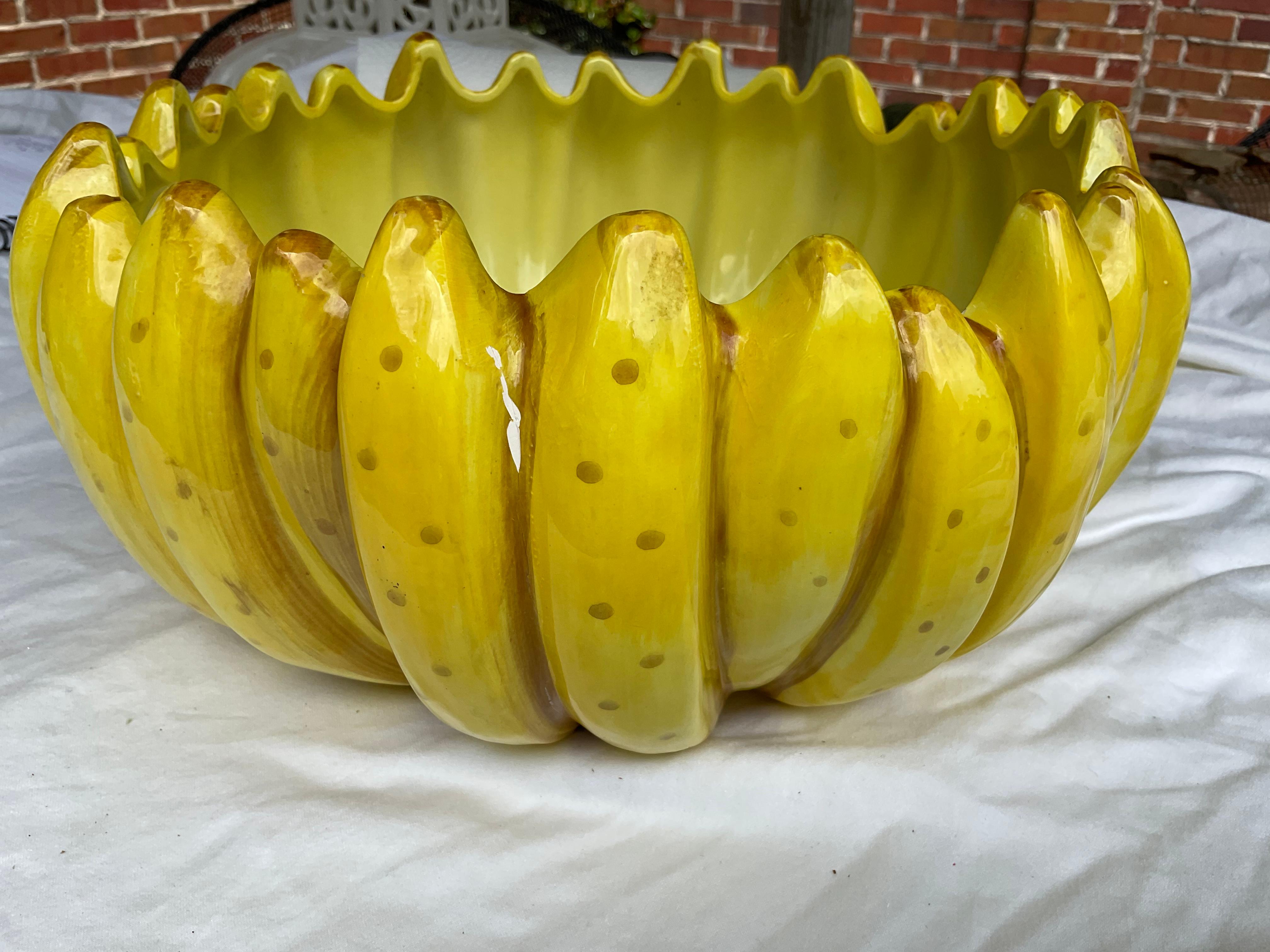 Hand-Painted 1988 Fitz & Floyd Banana Bowl Centerpiece For Sale