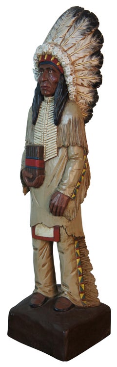 1988 Hand Carved Cigar Store Indian Chief Sculpture Statue Figurine Tobacco