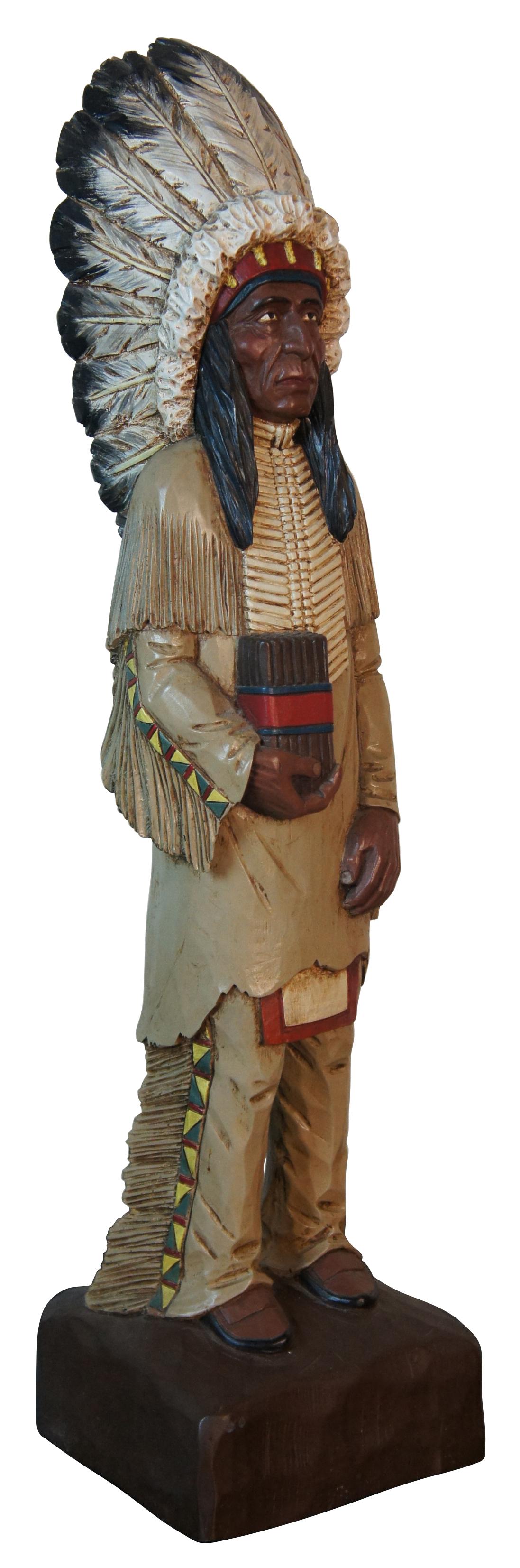 Folk Art 1988 Hand Carved Cigar Store Indian Chief Sculpture Statue Figurine Tobacco