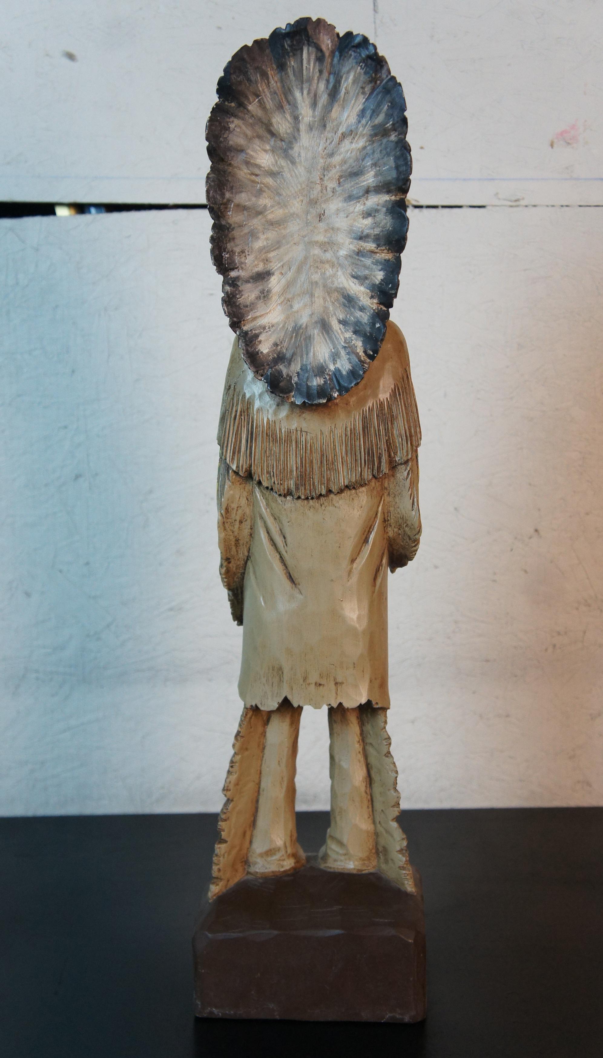 1988 Hand Carved Cigar Store Indian Chief Sculpture Statue Figurine Tobacco In Good Condition In Dayton, OH