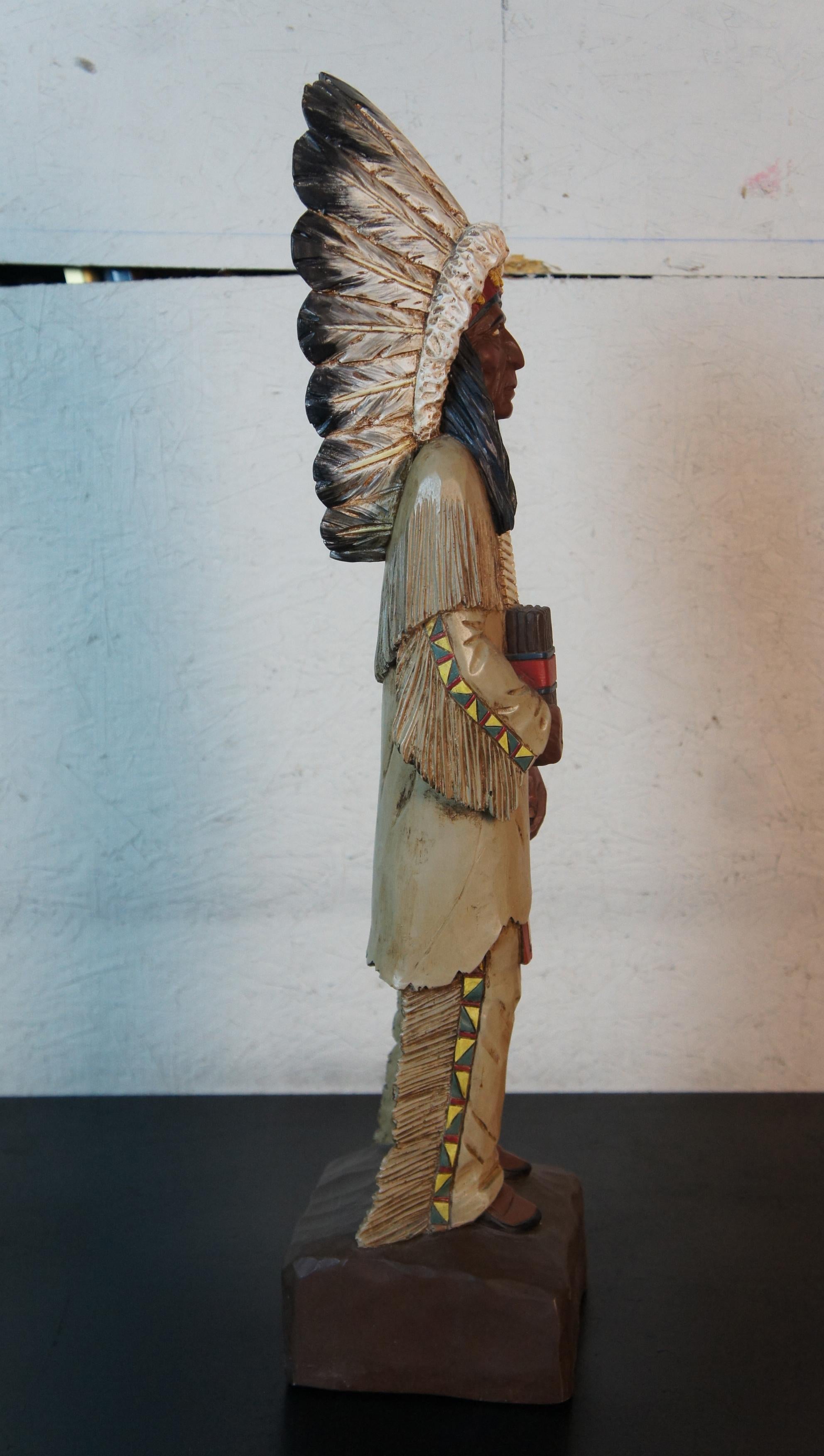 Late 20th Century 1988 Hand Carved Cigar Store Indian Chief Sculpture Statue Figurine Tobacco