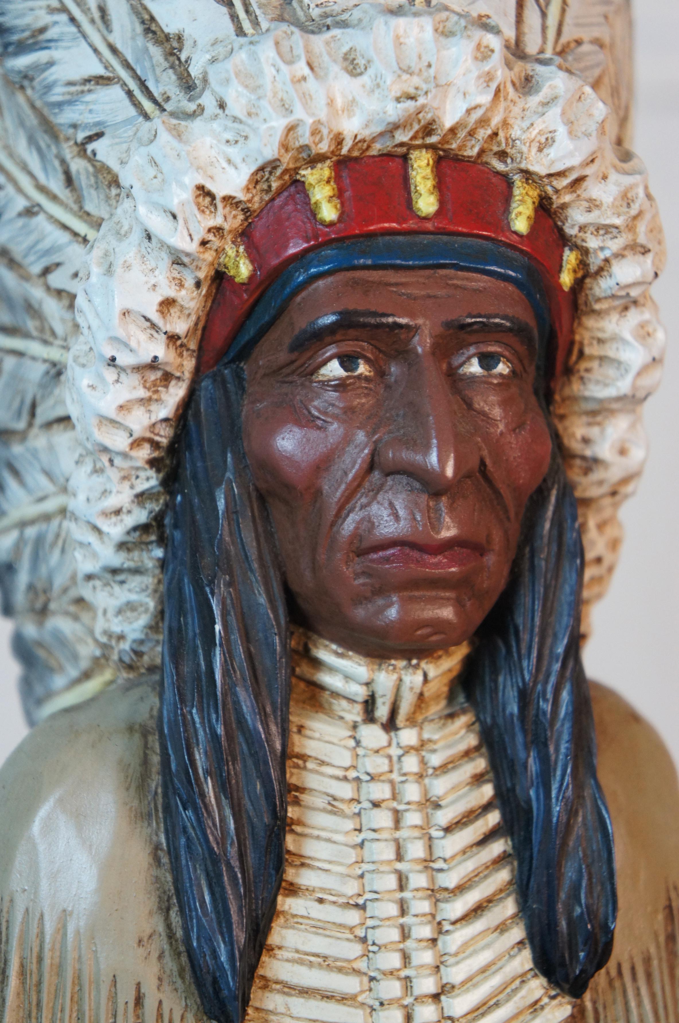 1988 Hand Carved Cigar Store Indian Chief Sculpture Statue Figurine Tobacco 3