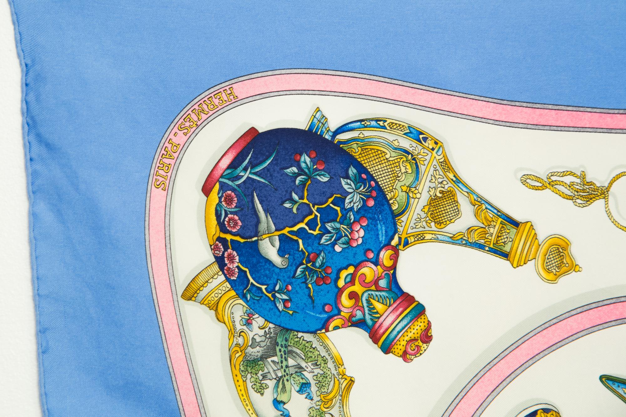 1988 Hermes Blue Qu'importe le flacon by Catherine Baschet Silk Scarf In Good Condition In Paris, FR