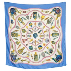 1988 Hermes Blue Qu'importe le flacon by Catherine Baschet Silk Scarf