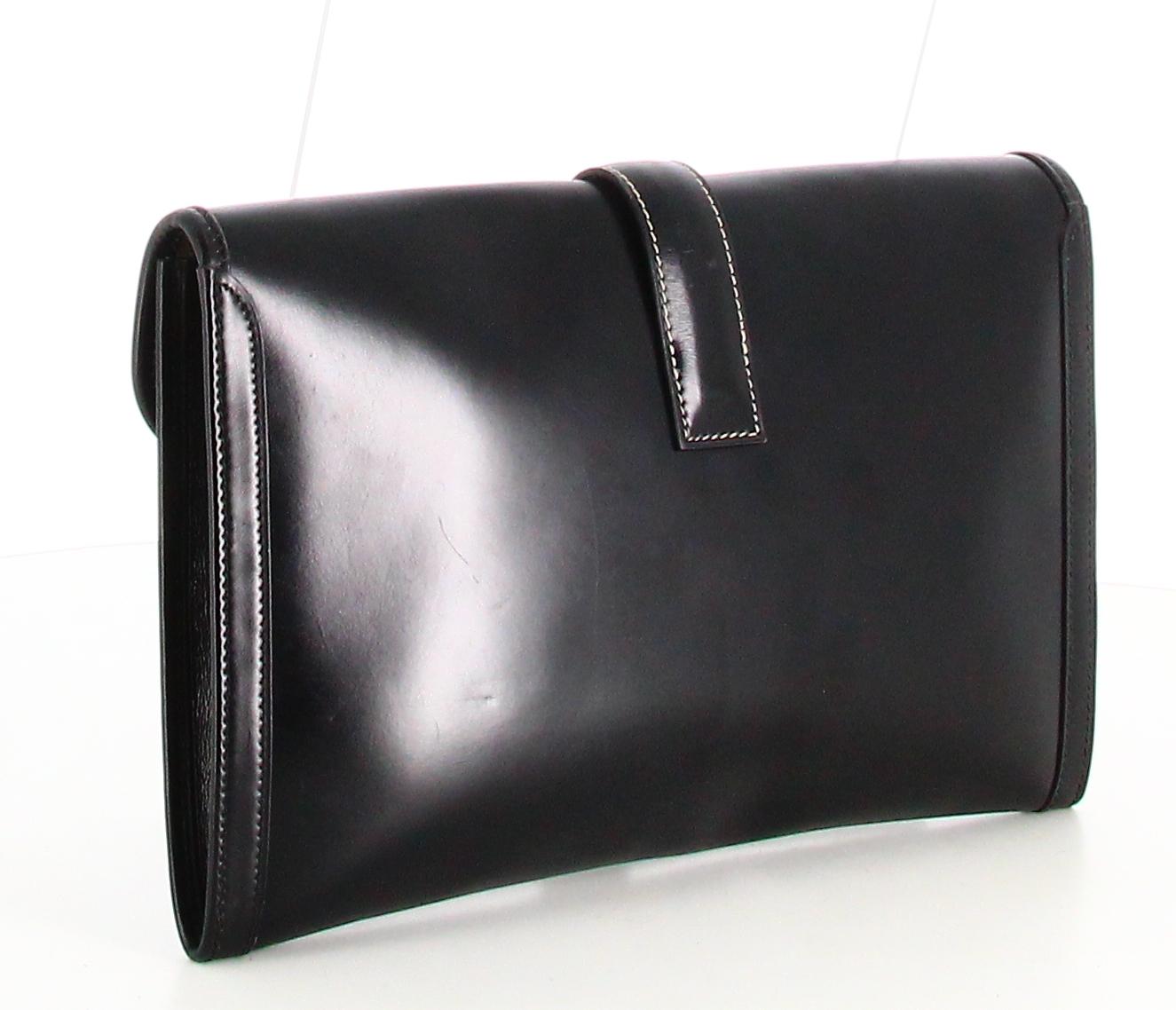 1988 Hermès Jige PM Clutch Bag Black Leather For Sale 1