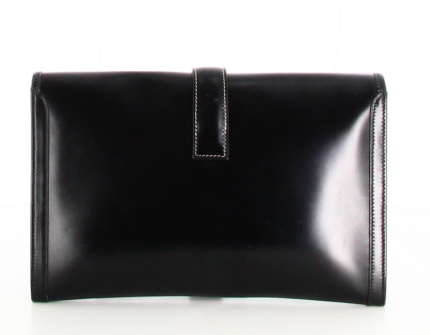 1988 Hermès Jige PM Clutch Bag Black Leather For Sale 2