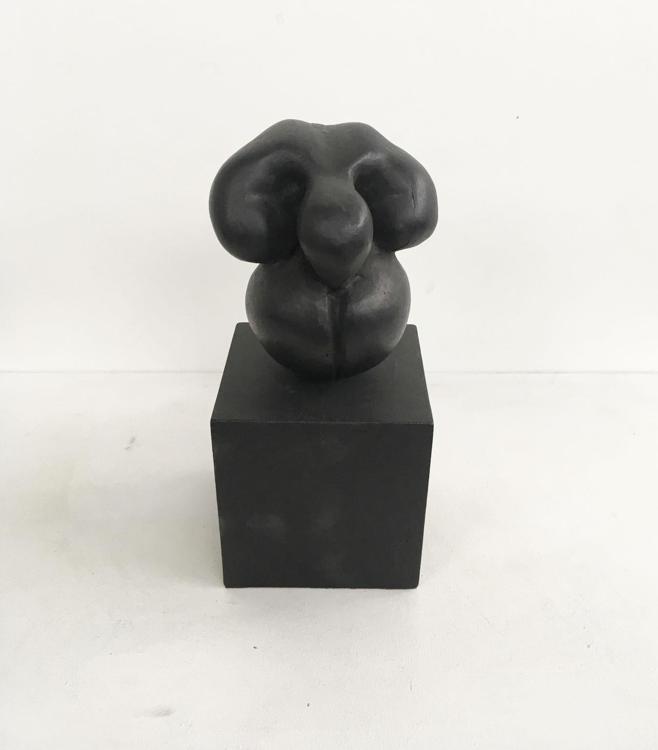 Dies ist ein einnehmendes schwarzes Aluminium  Skulptur der italienischen Künstlerin Patrizia Guerresi aus dem Jahr 1988. Das Stück ist ein Vielfaches von 1000 Exemplaren auf einer schwarzen Holzplatte  Basis. Der Titel dieses Kunstwerks lautet