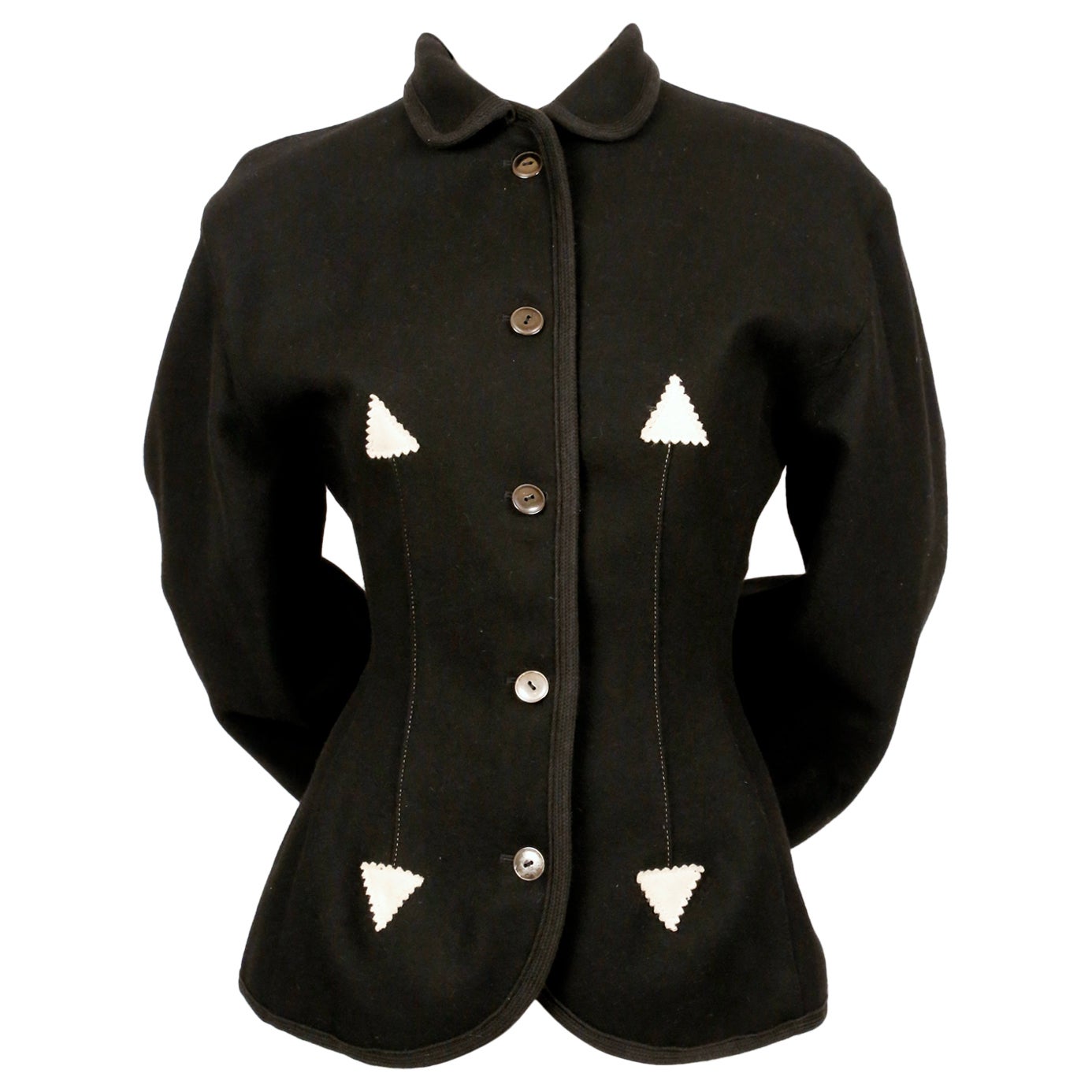 1988 JEAN PAUL GAULTIER black felted wool corset RUNWAY jacket For Sale