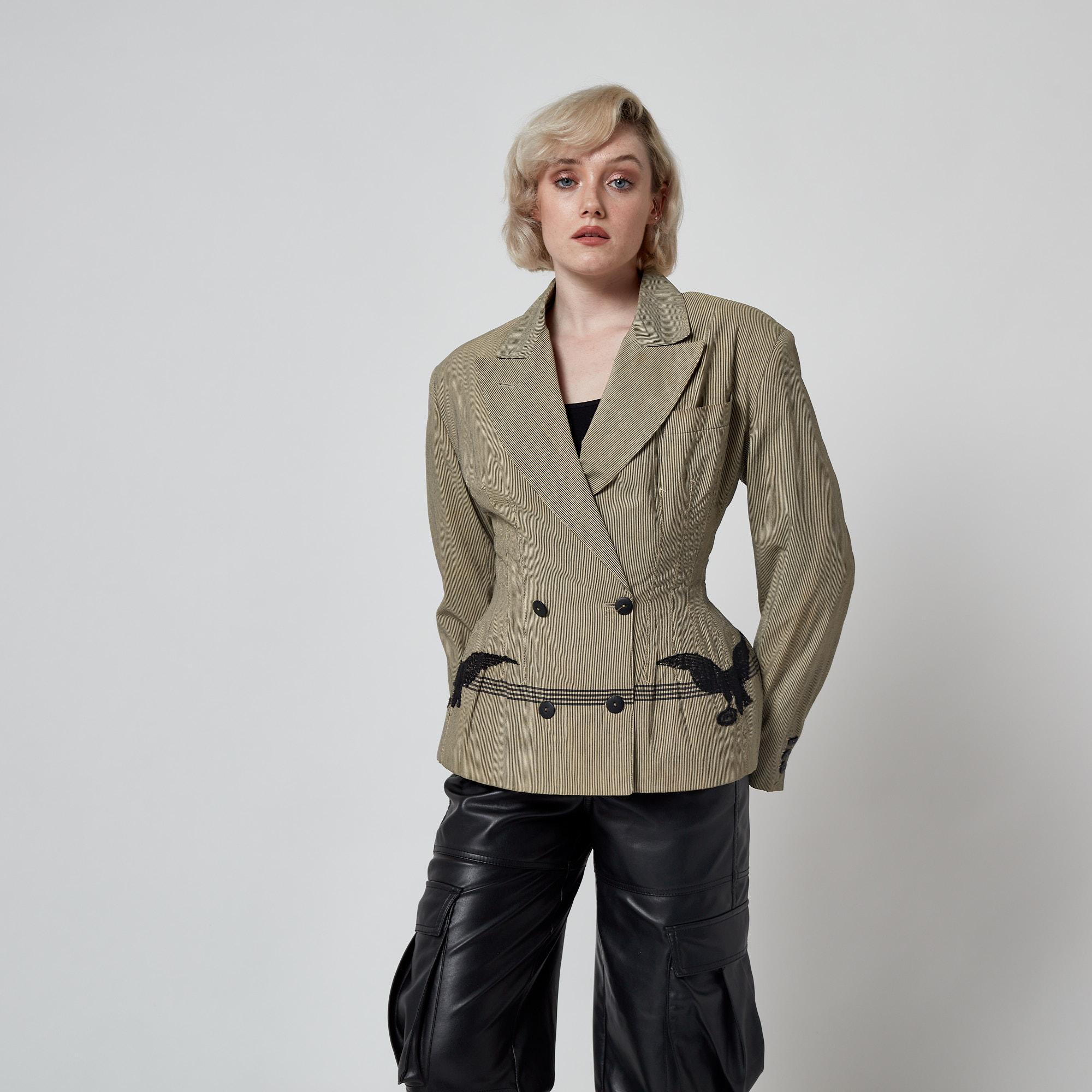 Chaqueta de algodón Jean Paul Gaultier 1988 con aplique de águila de encaje en venta 2