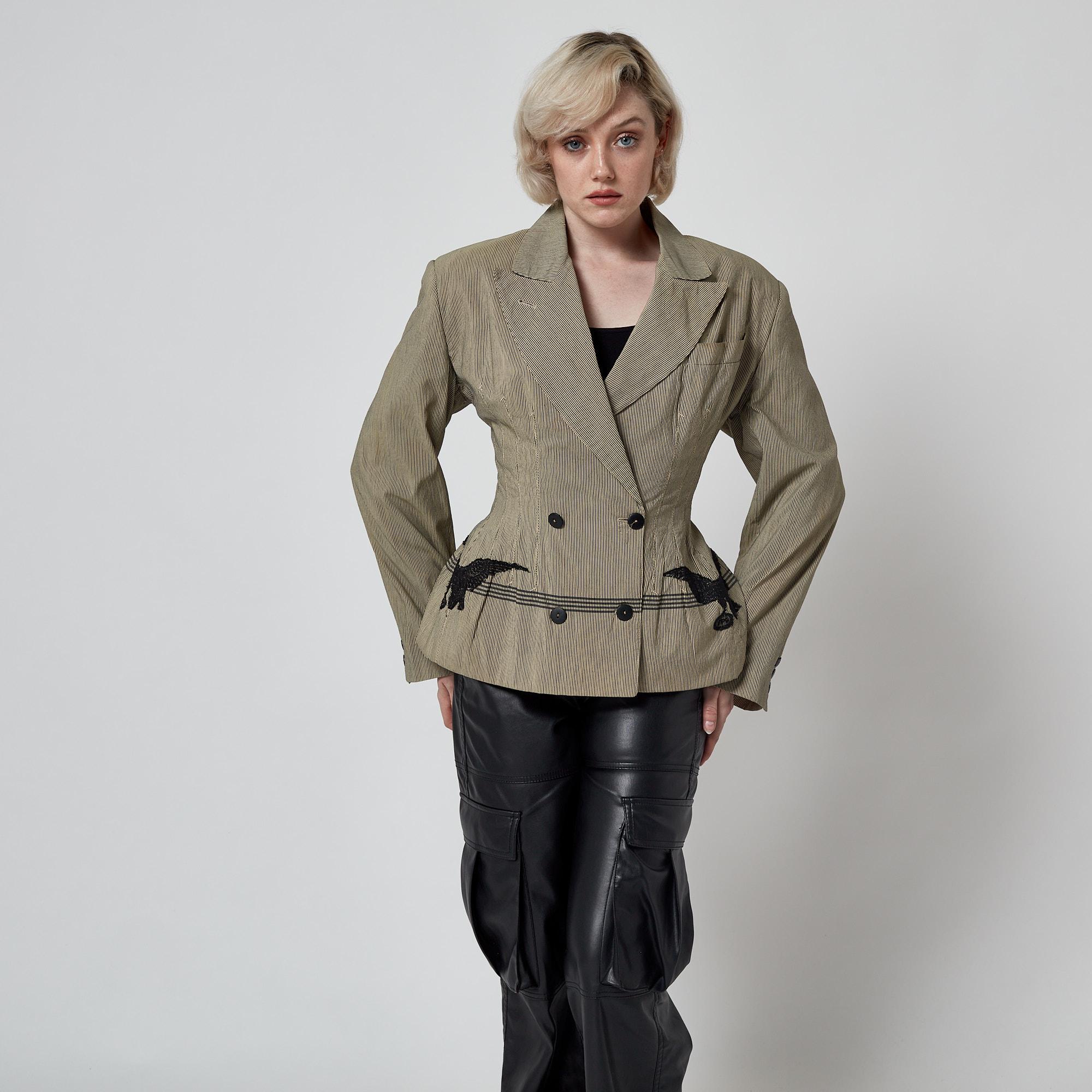 Chaqueta de algodón Jean Paul Gaultier 1988 con aplique de águila de encaje en venta 3