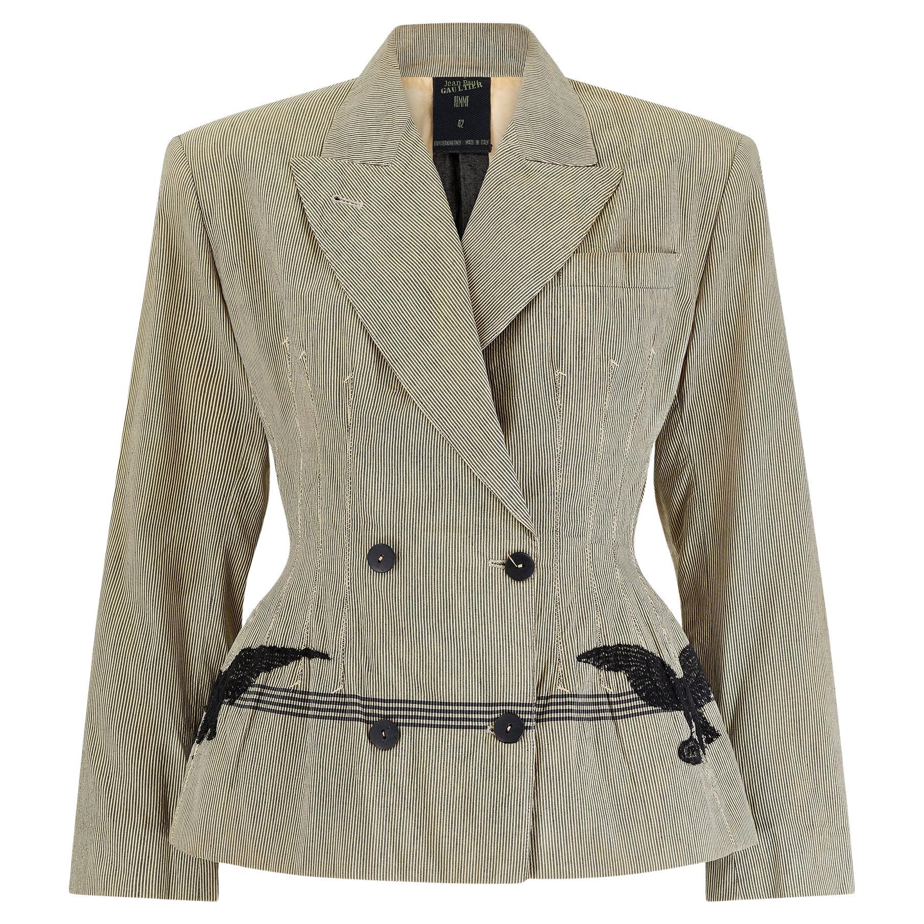 1988 Jean Paul Gaultier Cotton Jacket with Lace Eagle Appliqué For Sale