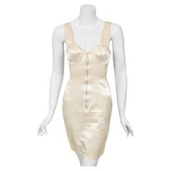 1988 Jean Paul Gaultier Cream Stretch Satin Cone Bra Bustier Corset Mini Dress