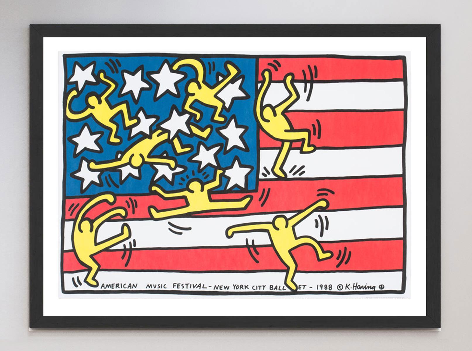 Fin du 20e siècle Affiche vintage originale Keith Haring - American Music Festival - NYC Ballet 1988 en vente