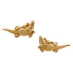 1988 Kieselstein-Cord 18k Gelbgold Alligator-Manschettenknöpfe, 1,5 Zoll