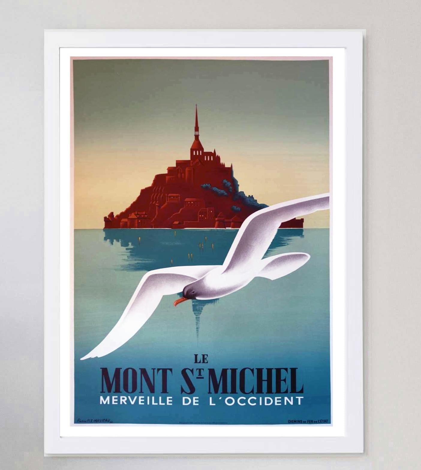 Affiche vintage originale du Mont Saint-Michel, 1988 Bon état - En vente à Winchester, GB
