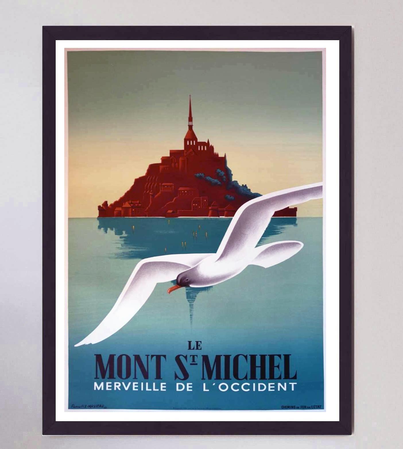 Fin du 20e siècle Affiche vintage originale du Mont Saint-Michel, 1988 en vente