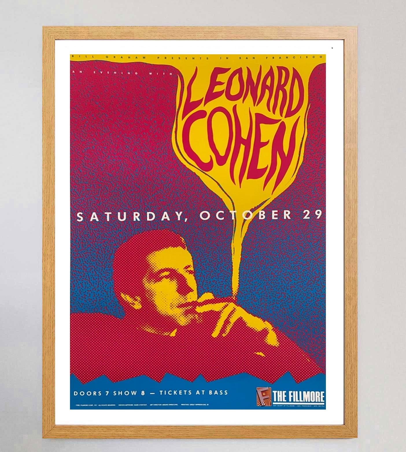 1988 Leonard Cohen - The Fillmore Poster originale d'epoca In condizioni buone in vendita a Winchester, GB