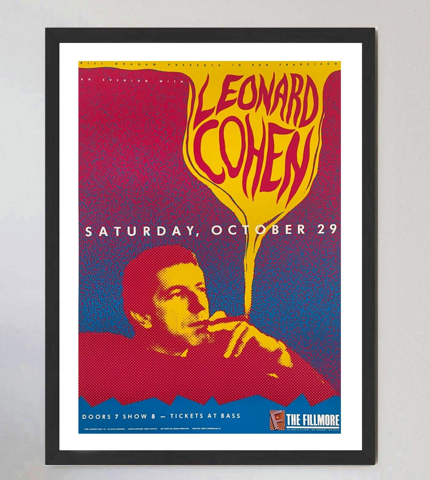 Fine XX secolo 1988 Leonard Cohen - The Fillmore Poster originale d'epoca in vendita