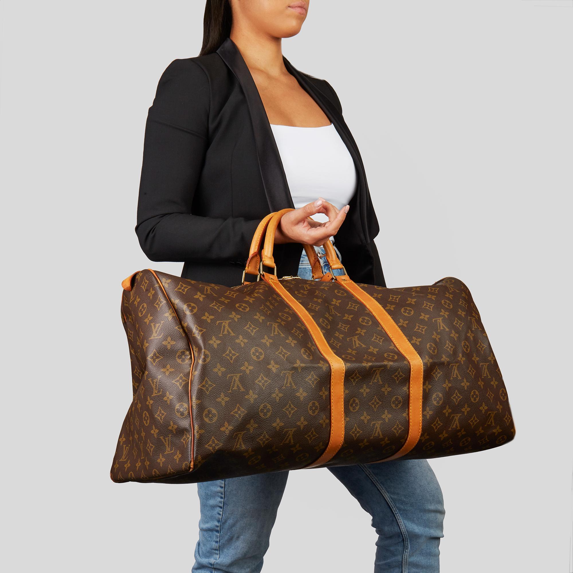 LOUIS VUITTON
Brown Monogram Coated Canvas & Vachetta Leather Vintage Keepall 60

Xupes Reference: HB3490
Serial Number: MI884
Age (Circa): 1988
Accompanied By: Luggage Tag
Authenticity Details: Date Stamp (Made in France) 
Gender: Unisex
Type: