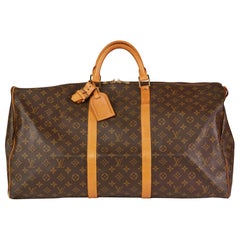 1988 Louis Vuitton Brown Monogram Coated Canvas, Leather Vintage Keepall 60