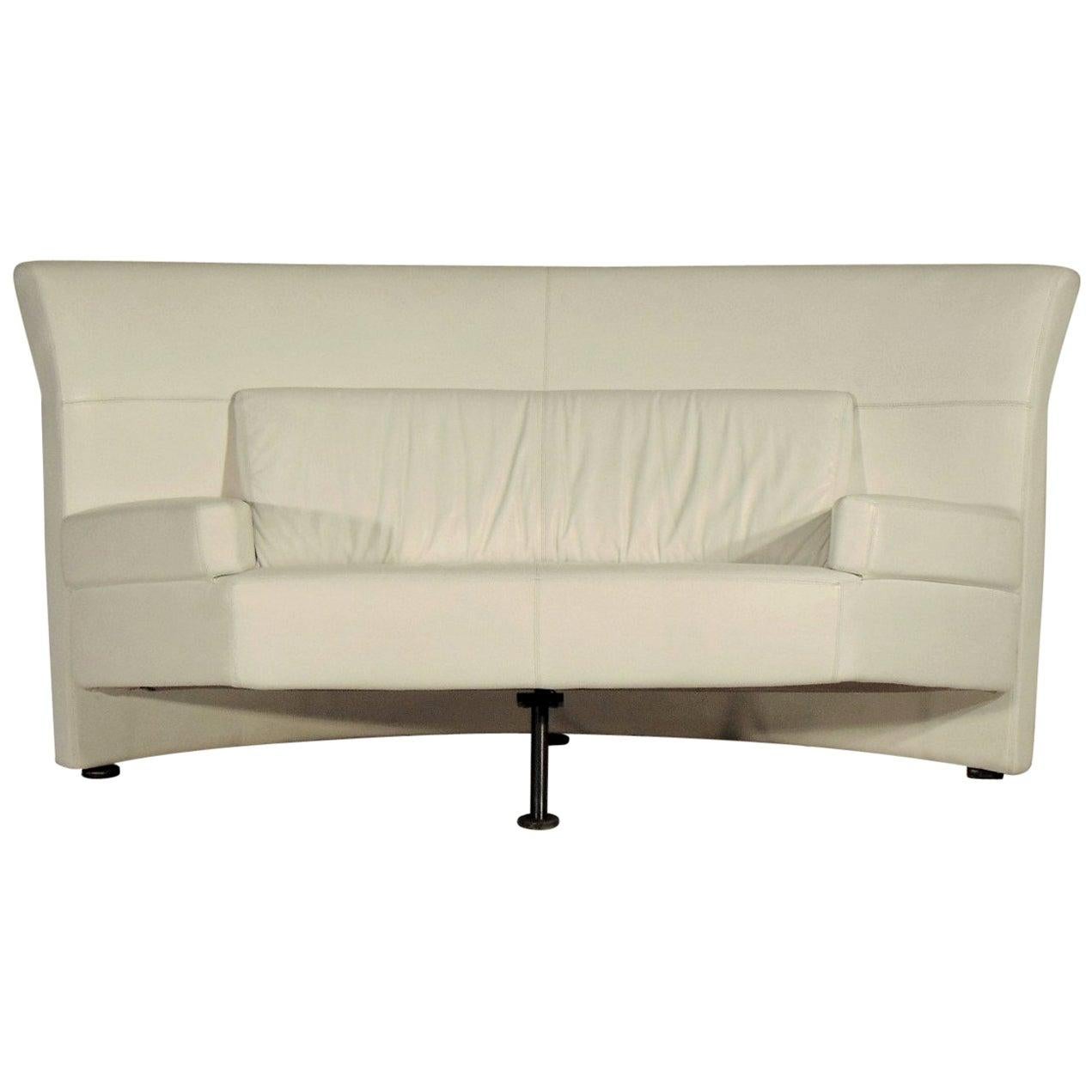 1988 Loveseat White Leather by Walter Leeman Memphis Style, Sormani, Italy For Sale