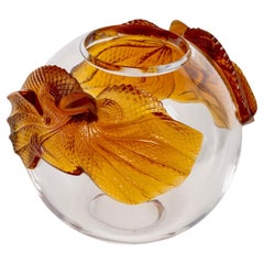 1988 Marie Claude Lalique - Vase Erimaki Clear And Amber Crystal