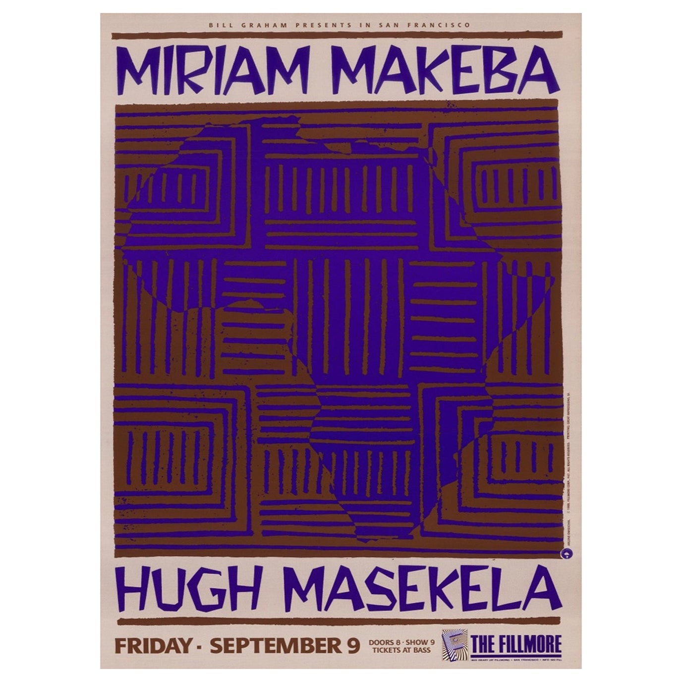 1988 Miariam Makeba & Hugh Masekela - The Fillmore Poster originale d'epoca in vendita