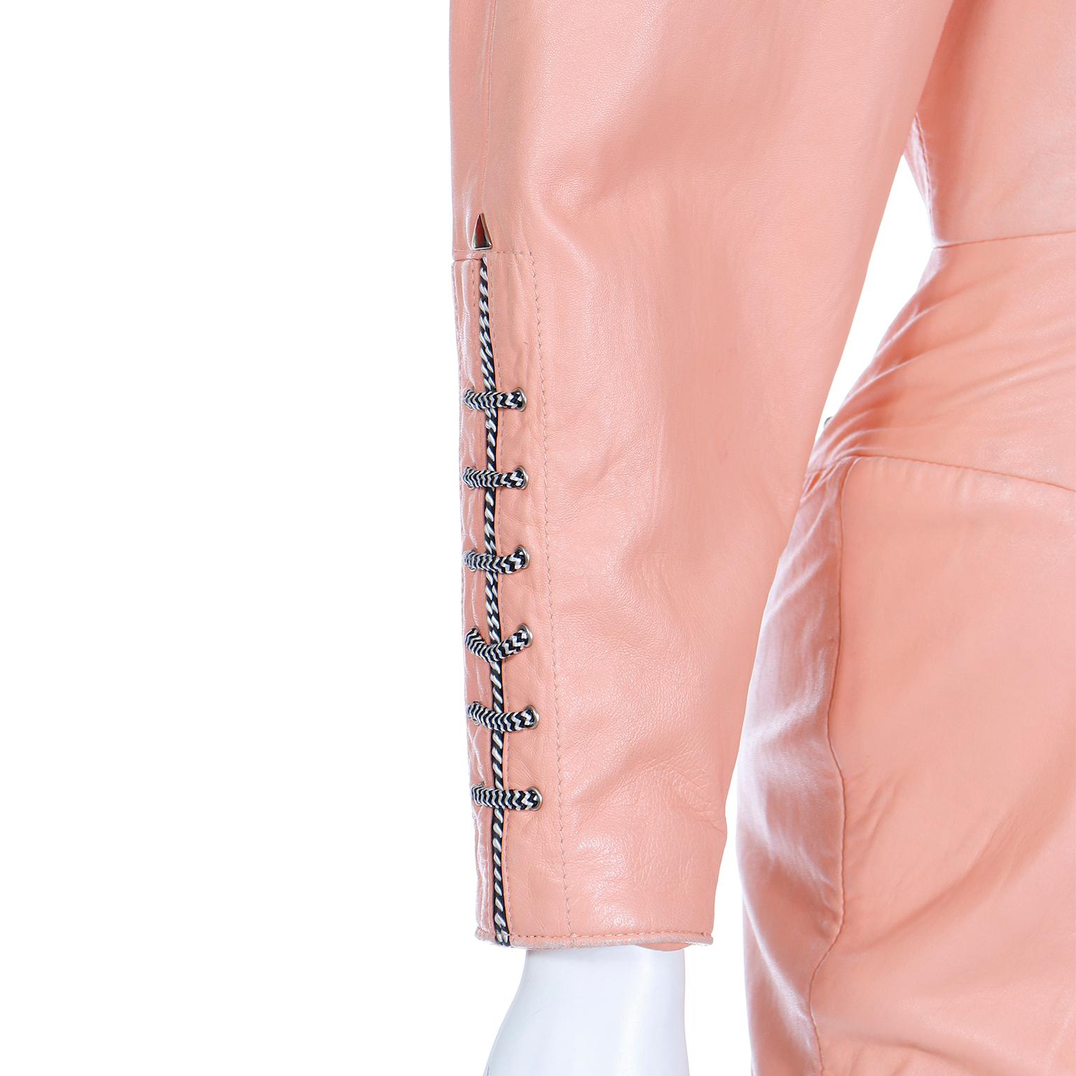 1988 Michael Hoban North Beach Leather Orange Corset Tie Dress Documented 6