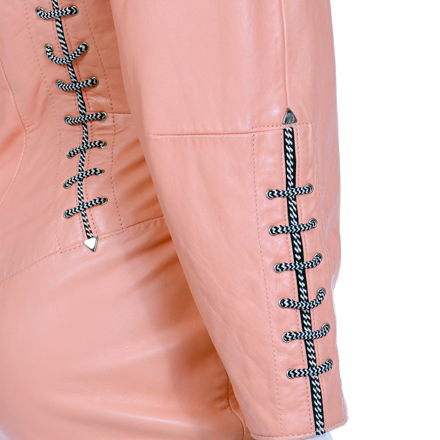 1988 Michael Hoban North Beach Leather Orange Corset Tie Dress Documented 7