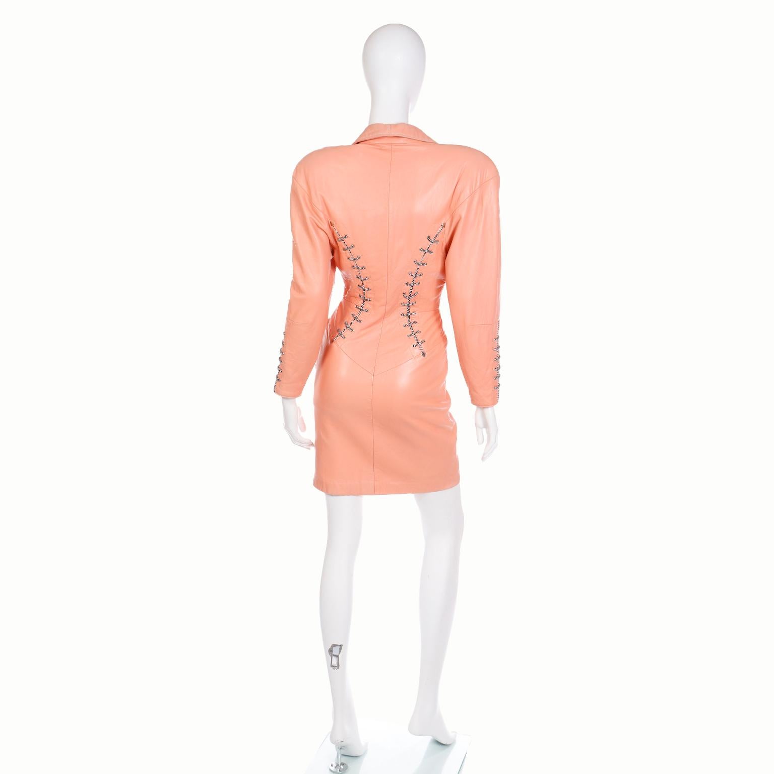 Women's 1988 Michael Hoban North Beach Leather Orange Corset Tie Dress Documented