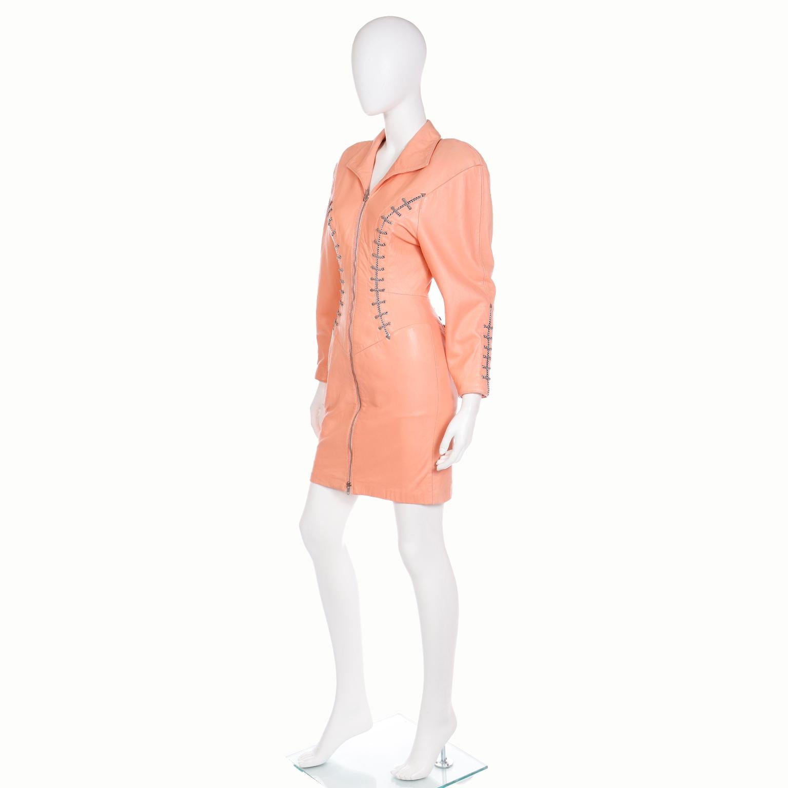 1988 Michael Hoban North Beach Leather Orange Corset Tie Dress Documented 1