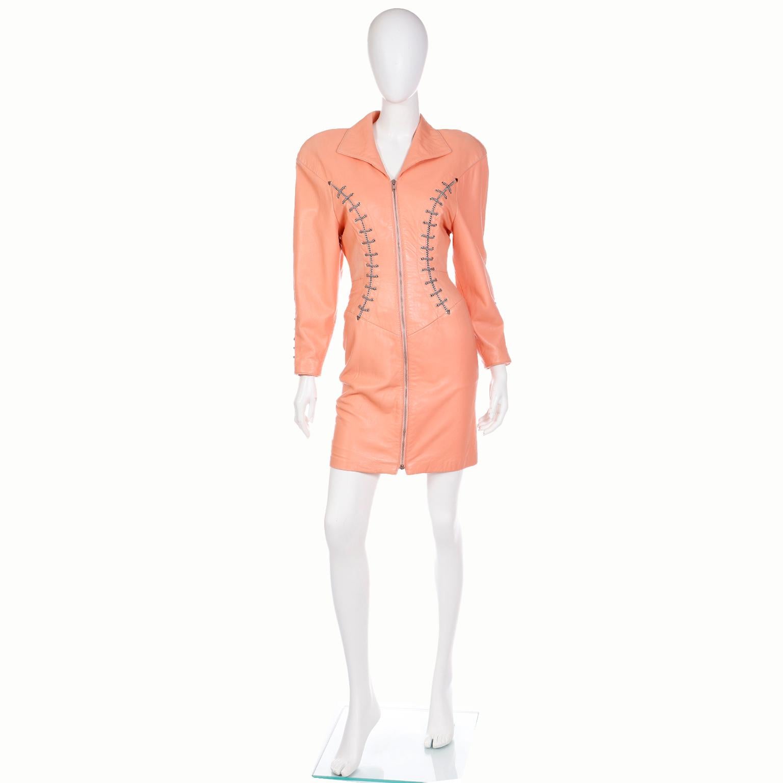 1988 Michael Hoban North Beach Leather Orange Corset Tie Dress Documented 2